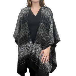 Woolrich Black/White/Grey Striped Blanket Cardigan Sweater